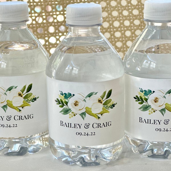 Wedding Water Labels Printed Engagement Party Rehearsal Dinner Birthday - Elegant White Floral Isabella Collection TPC9004