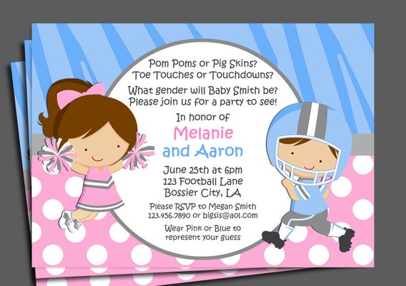 cheerleader football gender reveal invitation printable or printed