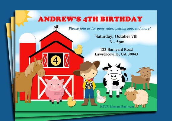 Barnyard Animal Farm Birthday Invitation Printable or Printed - Etsy