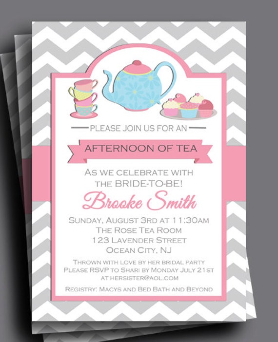 Tea Invitation Printable or Printed with FREE SHIPPING - Bridal Shower, Tea Party, Wedding, Birthday - Tea with Whimsy Il_570xn