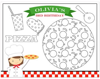 Pizza Party Coloring Page Placemat Set of 10 - Girl or Boy - You Pick Hair Color/Style and Skin Tone - Pizzeria Party Collection