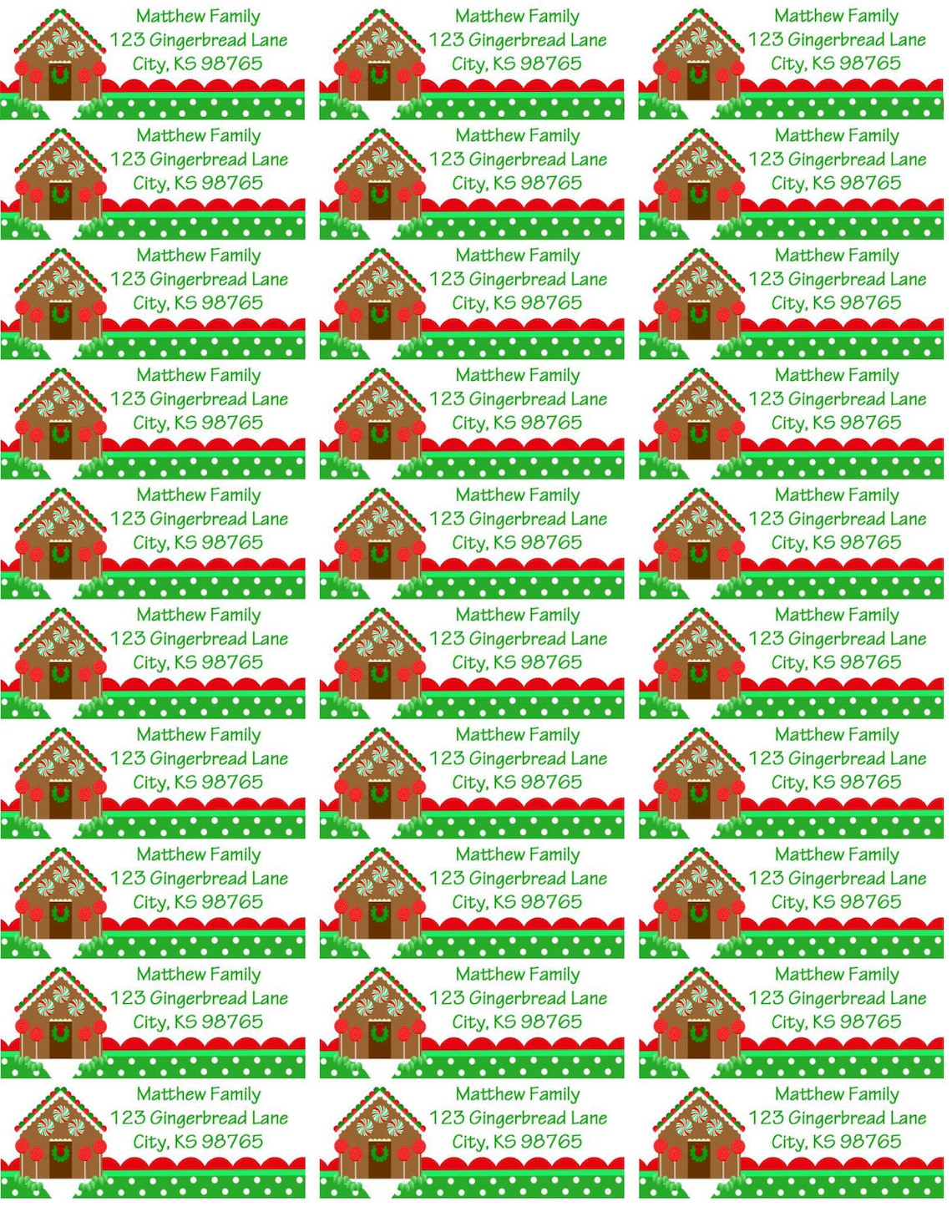 christmas gingerbread house return address labels