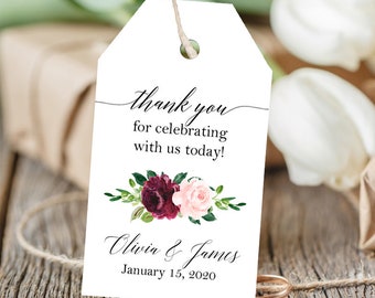 Personalized Thank You Tag, Wedding Thank You Tags, Corporate Gifts Printed Burgundy and Blush Olivia Collection TPC9010