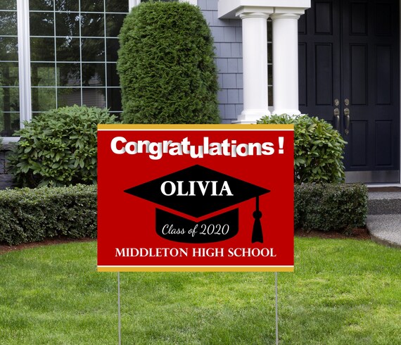 Personalized Senior Graduation Class of 2020 Yard Sign including Stakes - ANY School Colors Il_570xn