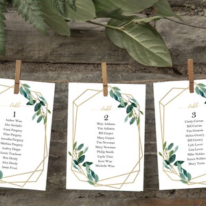 Greenery and Gold Wedding Seating Chart Cards 5x7" Printed - Geometric Gold Greenery Collection TPC9015
