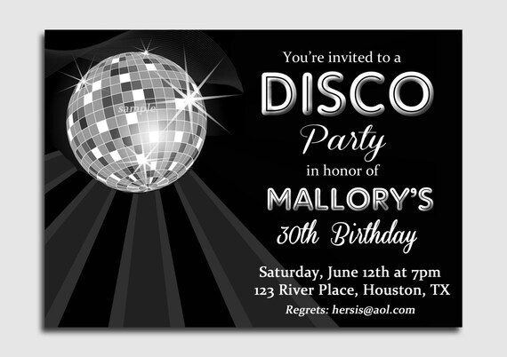 Disco Ball Invitation Printable or Printed with FREE SHIPPING - Personalized for your Party, Birthday, Dance Party, Reunion, Etc. Il_570xn