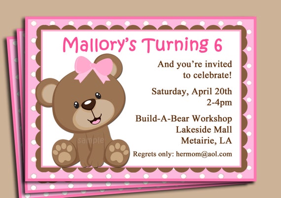 Pink Teddy Bear Invitation Printable or Printed with FREE SHIPPING - Available in Blue - Birthday, Shower Il_570xn