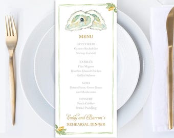 Oyster Menu Printed Wedding Birthday Bridal Shower Rehearsal Dinner - ANY Wording - Oyster Bayou Collection TPC9096
