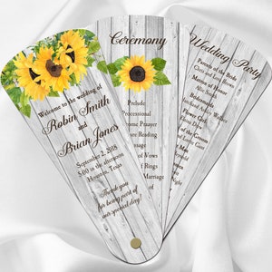 Wedding Program Petal Fans Assembled - Sunflower and Wood Collection