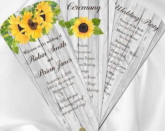 Wedding Program Petal Fans Assembled - Sunflower and Wood Collection