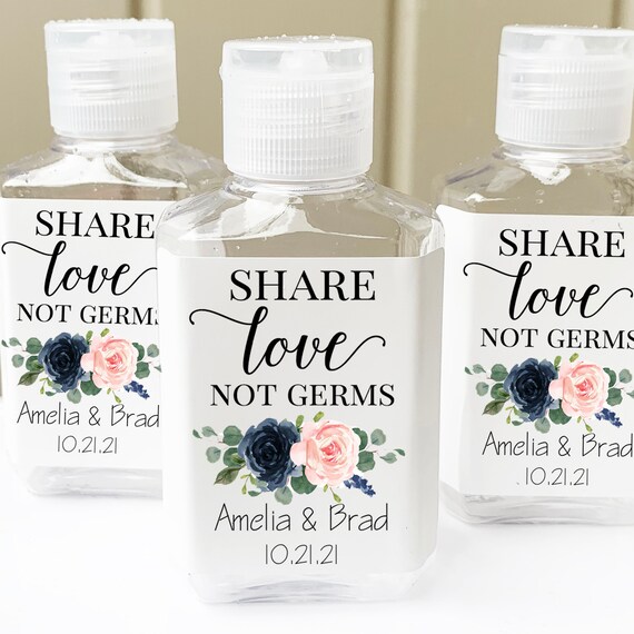 Navy and Blush Hand Sanitizer Bottles (Empty) and or Labels Wedding Favor Bottles Blush Personalized Navy and Blush Amelia Collection Il_570xn