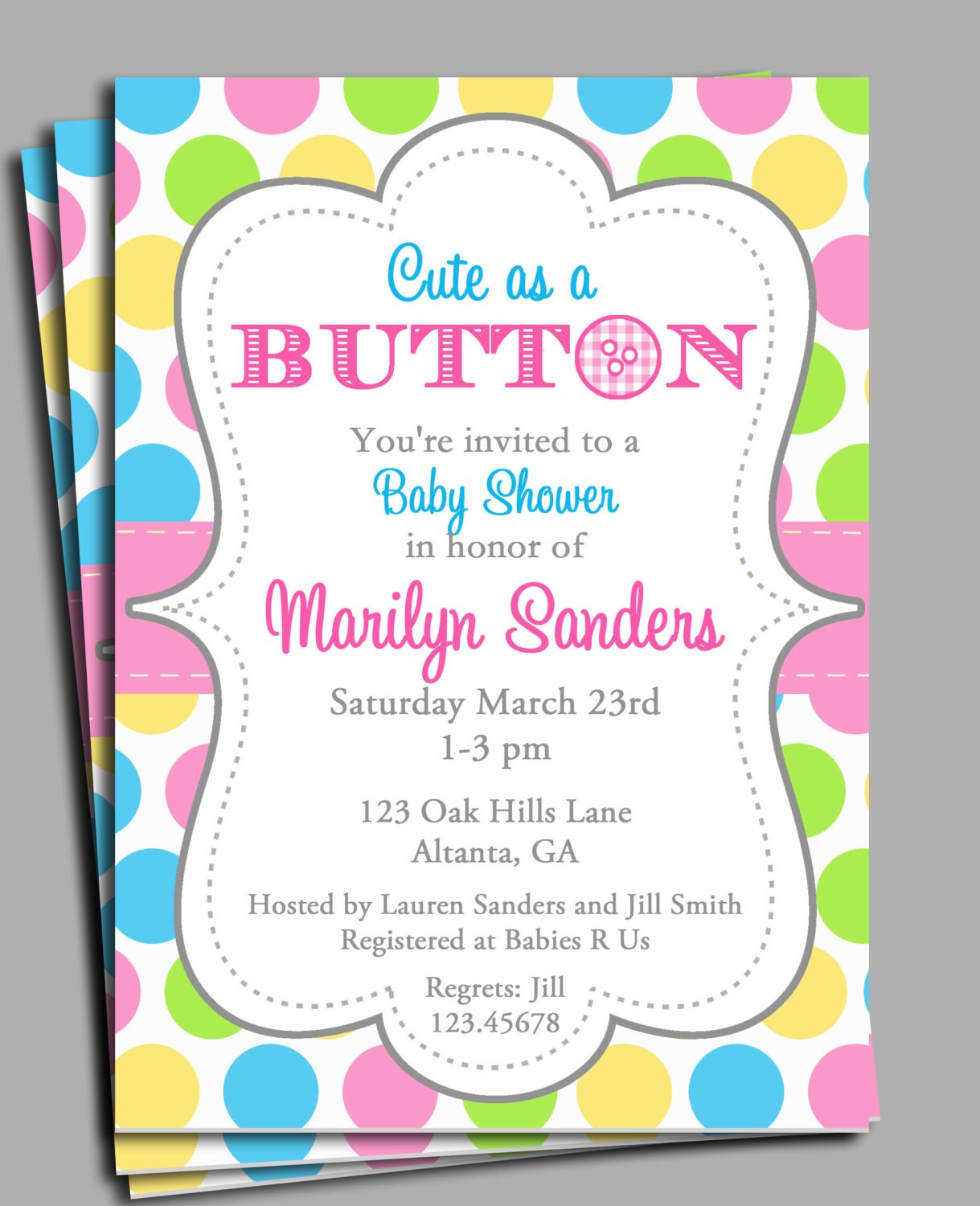 Cute as a Button Invitation Printable or Printed with FREE Etsy