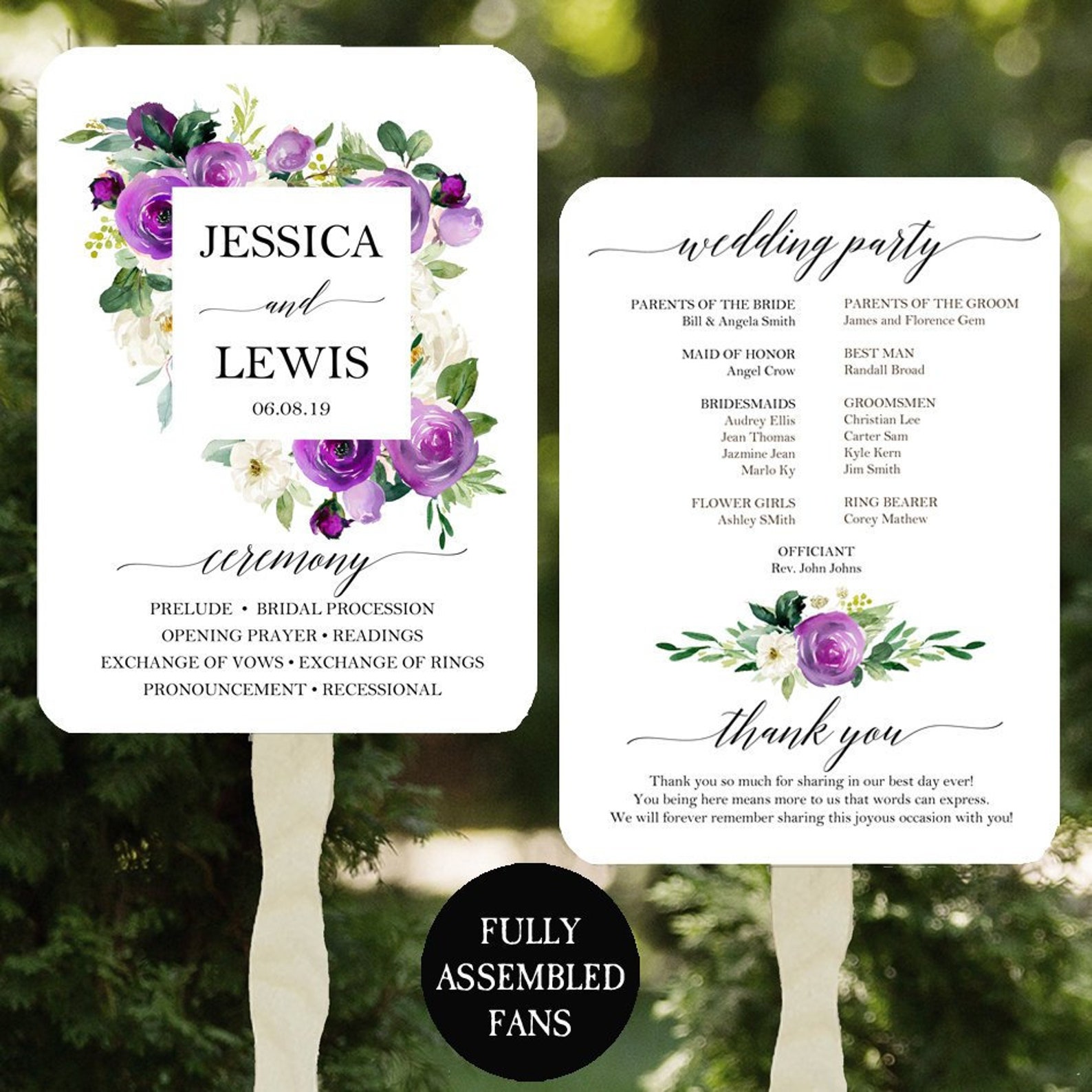 Purple-themed wedding ceremony supplies - purple wedding programs - Jessica collection