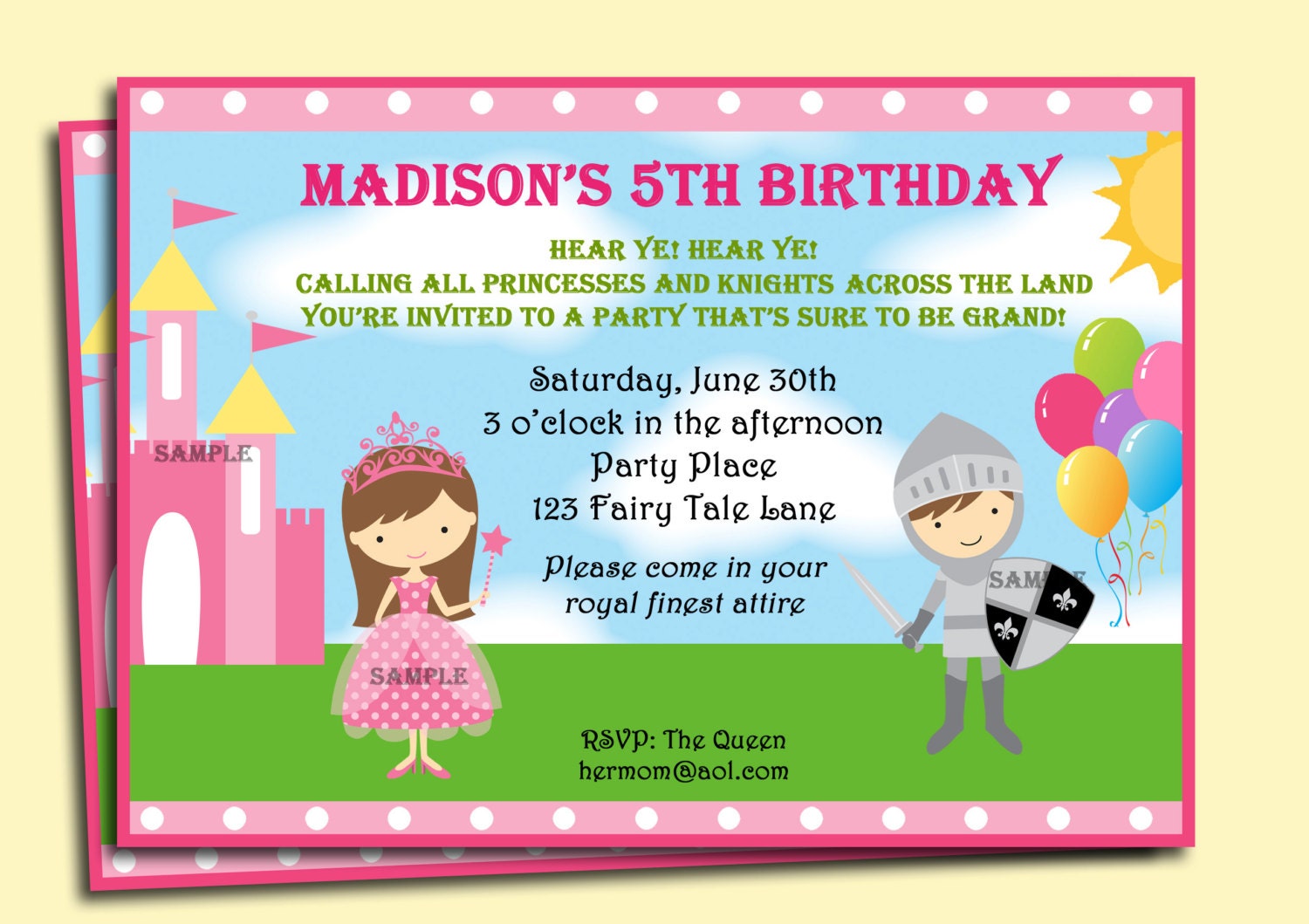Princess and Knight Invitation Printable or Printed With FREE Etsy