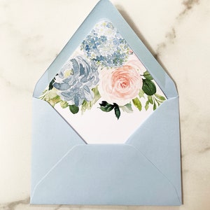 Blue Monogram Envelope Liners Add On Wedding Invitation Suite Blush and Blue Floral Vivienne Collection TPC9035