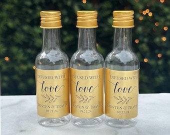 Olive Oil Bottles (Empty) and or Labels Wedding Favor Bottles Blush Personalized Gold Foil Infused with Love