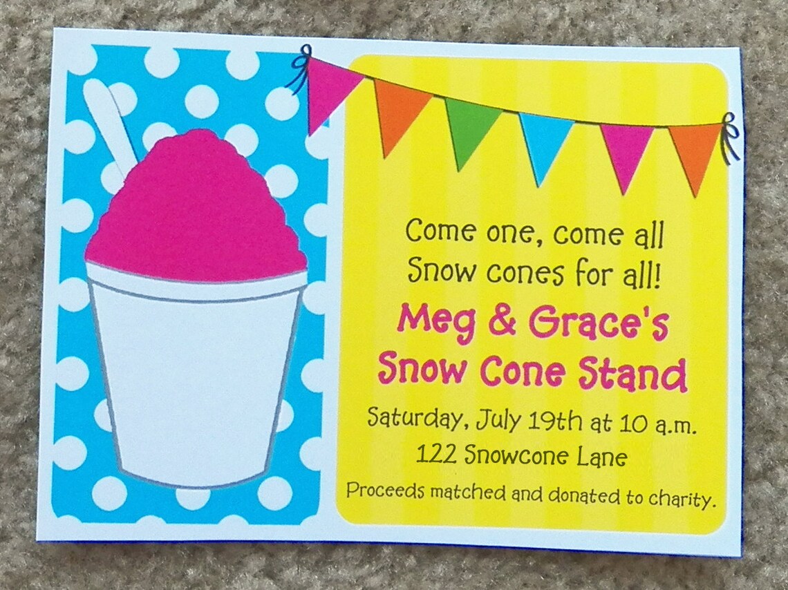 Snowcone Invitation Printable or Printed with FREE SHIPPING Etsy
