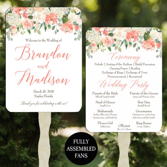 Wedding Program Fans Printable or Printed/Assembled with FREE Shipping - Peaches and Cream Collection Il_570xn