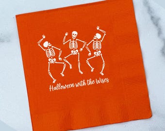 Personalized Skeleton Dance Party Napkins: Custom Halloween Cocktail Napkins