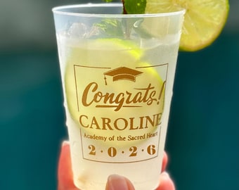 Personalized Graduation Frosted Cups 12oz 16oz Class of 2026 Graduation Party Gold Foil (Shown) and any color ink and wording available