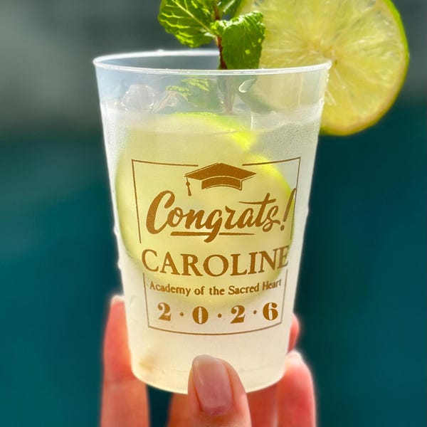 Personalized Graduation Frosted Cups 12oz 16oz Class of 2026 Graduation Party Gold Foil (Shown) and any color ink and wording available
