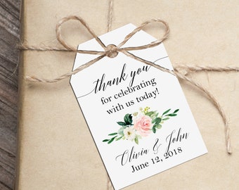 Personalized Thank You Tag Wedding Thank You Tags  Corporate Gift Printed - Elegant Blush Floral Sophia Collection TPC9017