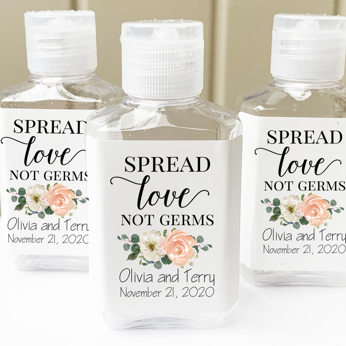 Peach Hand Sanitizer Bottles Empty and or Labels Wedding