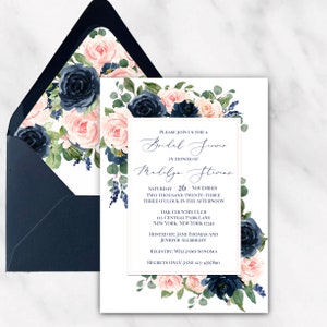 Navy and Blush Bridal SHower Couples Shower Invitations Engagement Rehearsal Suite - Navy and Blush Amelia Collection TPC9006