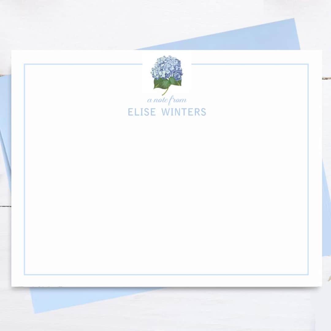 Blue Hydrangea Note Cards Personalized Stationery With Envelopes Gift ...