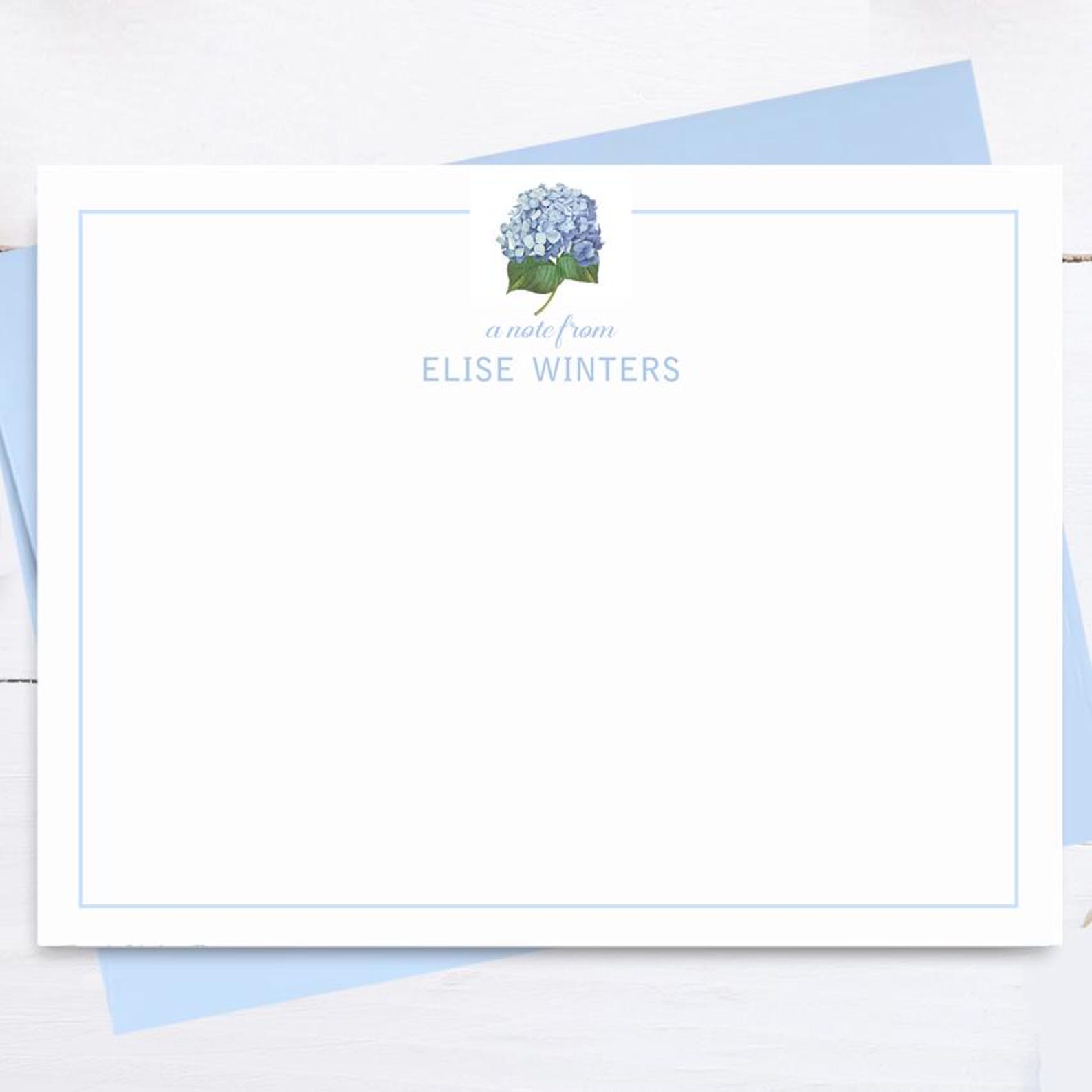 Blue Hydrangea Note Cards Personalized Stationery With Envelopes Gift