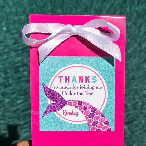 Mermaid Favor Tag Printable or Printed with FREE SHIPPING - ANY Wording - Pink and Purple Sparkle Mermaid Collection Il_570xn