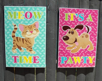 50% OFF SALE - Cat and Dog Posters - Instant Download - Meow, Sit Stay and Play Collection