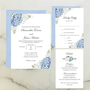 Blue Wedding Invitations Invitation Suite Set Dusty Blue Hydrangea Elizabeth Collection TPC9001 image 3