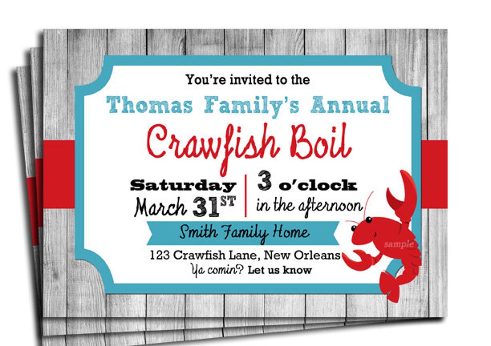 Crawfish Boil Invitation Printable or Printed With FREE Etsy