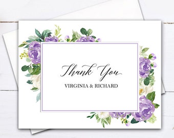Lavender Wedding Thank You Note Cards Stationery (20  MIN ORDER) Folded Note Card Shower Gift Lilac Lavender Marilyn Collection TPC9002