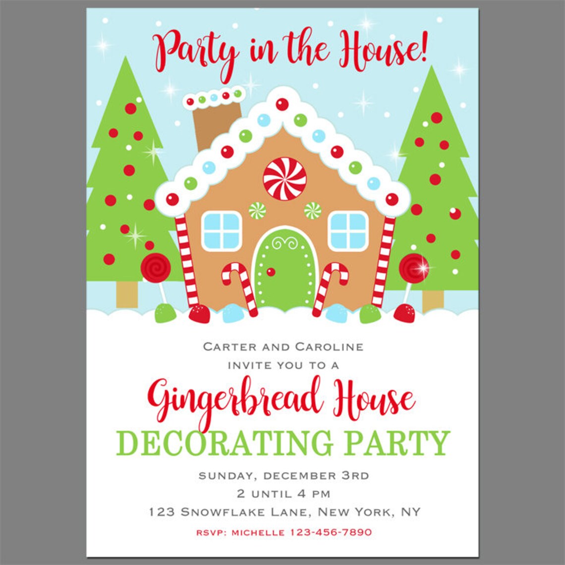 Gingerbread House Invitation Printable Christmas Party - Etsy