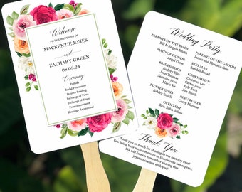 Fuchsia Blush Orange Wedding Program Fans Assembled - Mackenzie Collection TPC9054