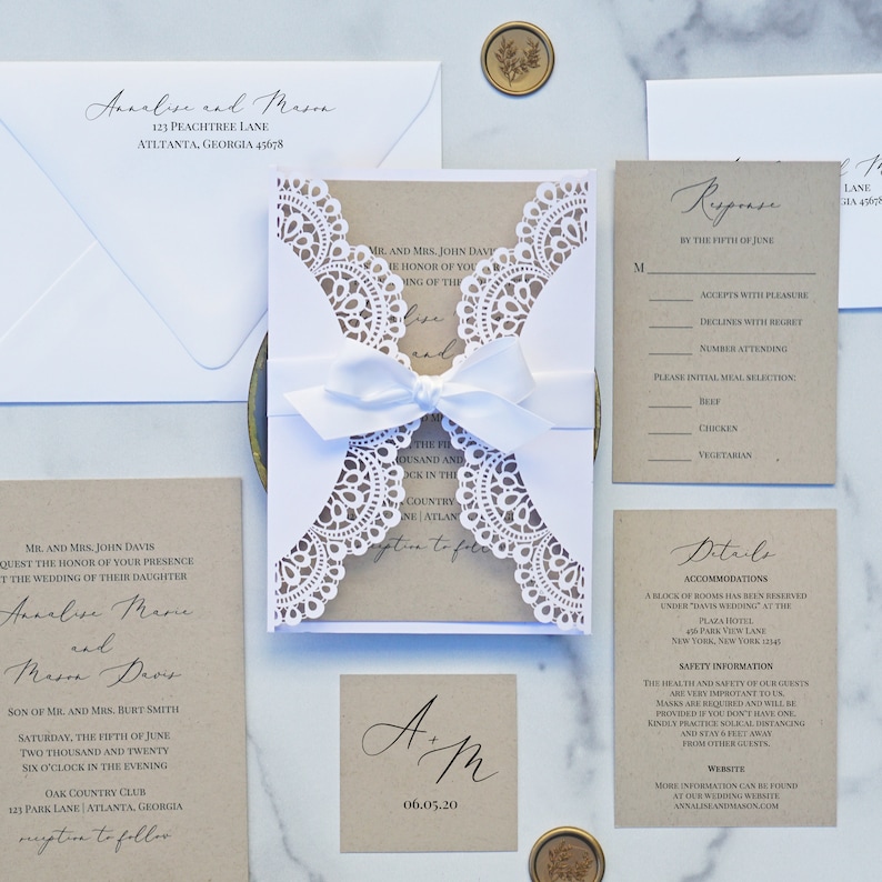 Doily Lace Wedding Invitations Wedding Suite Engagement Party Couples Shower Rehearsal Printed Wedding Invitations image 1