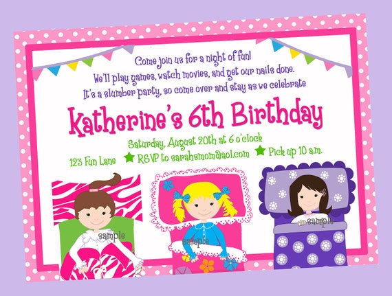 Sleepover Slumber Party Pajama Party Invitation Printable or Printed with FREE SHIPPING - You Pick Hair Color and Skin Tone Il_570xn