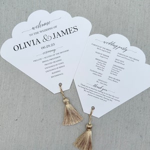 Wedding Program Fans with Tassel Scallop Sea Shell Ivory White image 2