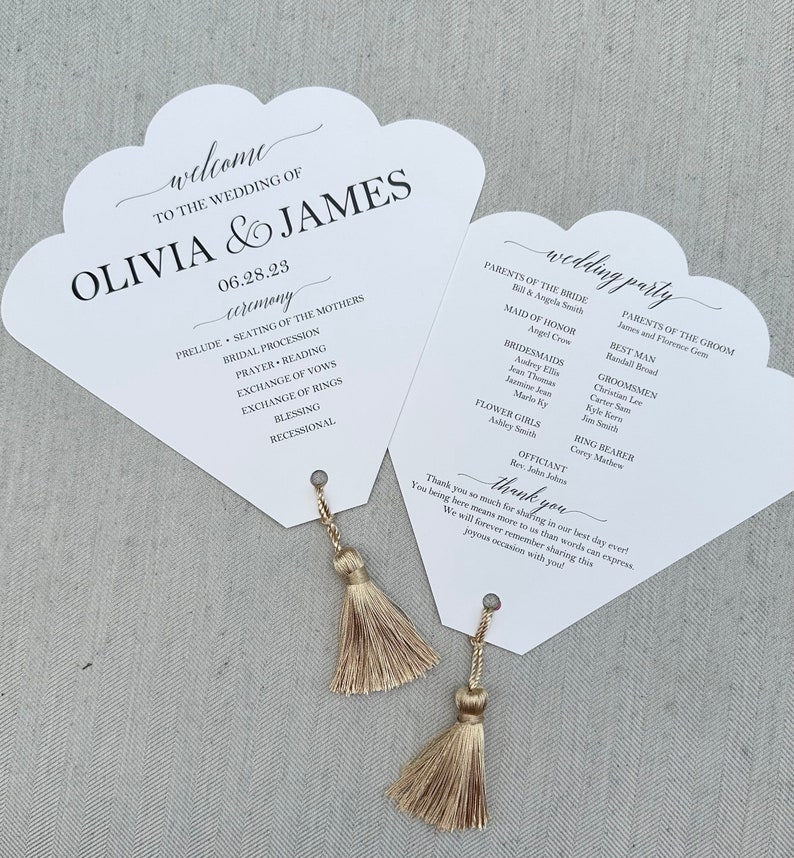 Wedding Program Fans with Tassel Scallop Sea Shell Ivory White image 2