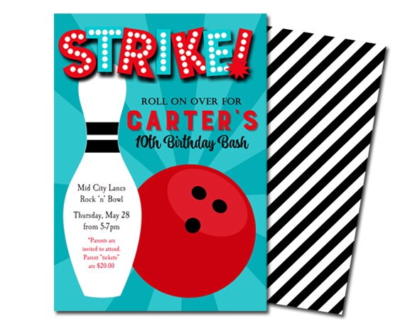 Bowling Invitation Printable or Printed with FREE SHIPPING - Boy Bowling Collection Il_570xn