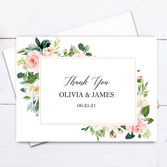 Blush Wedding Thank You Note Cards Stationery (25 or More) Folded Note Card Engagement Shower Gift Elegant Blush Floral Sophia Collection Il_570xn