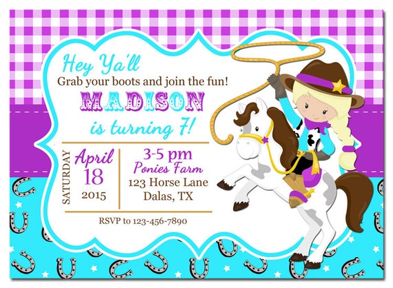 Cowgirl Invitation Printable Or Printed With Free Shipping You