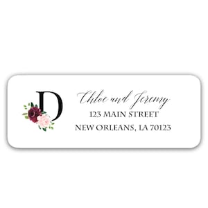 Burgundy and Blush Floral Personalized Wedding Return Address Labels Stickers Burgundy and Blush Olivia Collection TPC9010
