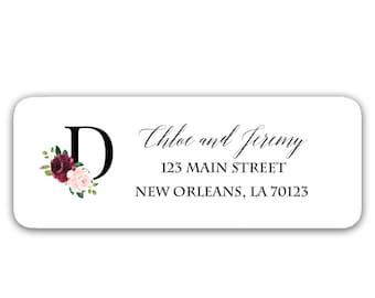 Burgundy and Blush Floral Personalized Wedding Return Address Labels Stickers Burgundy and Blush Olivia Collection TPC9010