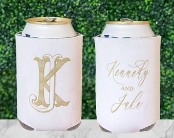 Your Logo Gold Foil Printed Wedding Can Coolers Collapsible Huggars  Birthday Graduation Party Can Cooler Couples Shower Rehearsal Dinner