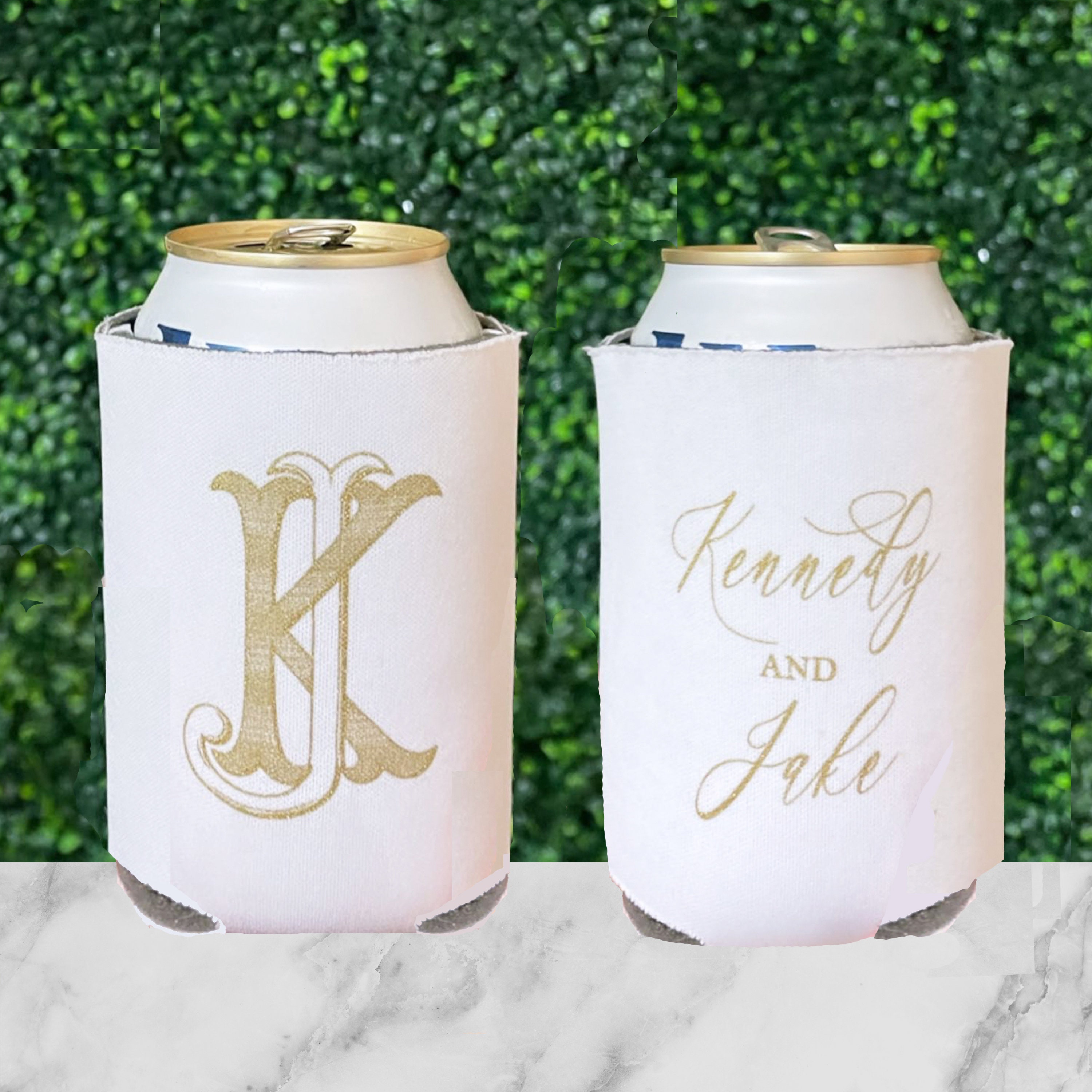 Your Logo Gold Foil Printed Wedding Can Coolers Collapsible Huggars  Birthday Graduation Party Can Cooler Couples Shower Rehearsal Dinner