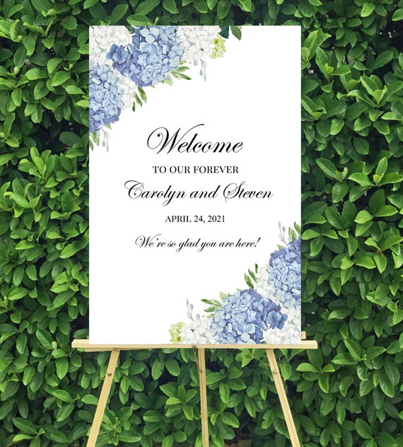 Blue Hydrangea Dusty Blue Wedding Welcome Sign Rehearsal Dinner Bridal Shower Birthday - Hydrangea in Bloom Collection Il_570xn