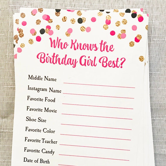 Who Knows Birthday Girl Best Party Game Printed ANY Wording - Etsy